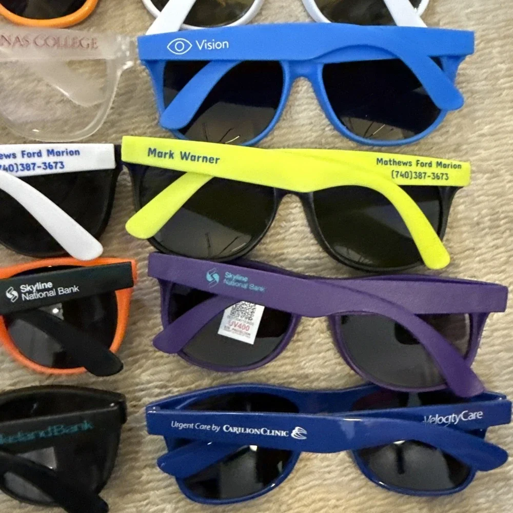 Lot of 33 NEW Logo Sunglasses: Target, LLBean, Nat'l Guard, Multiple Colors--NWT